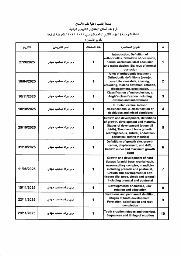 Fourth Year Academic Teaching Plan